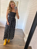 Polka Dot + Pockets Satin Midi Dress