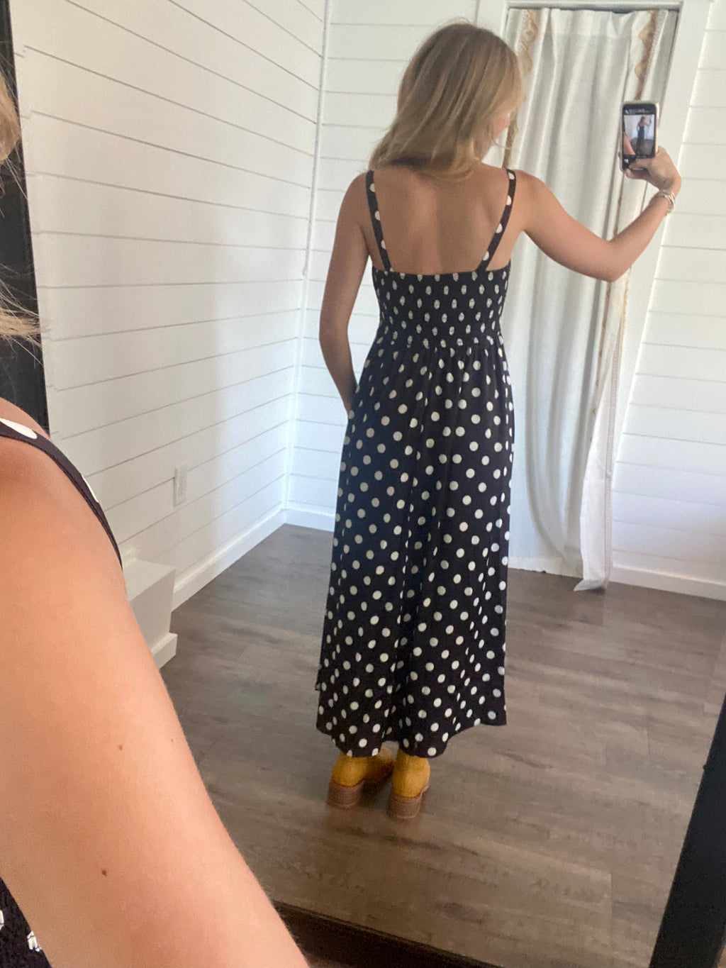 Polka Dot + Pockets Satin Midi Dress