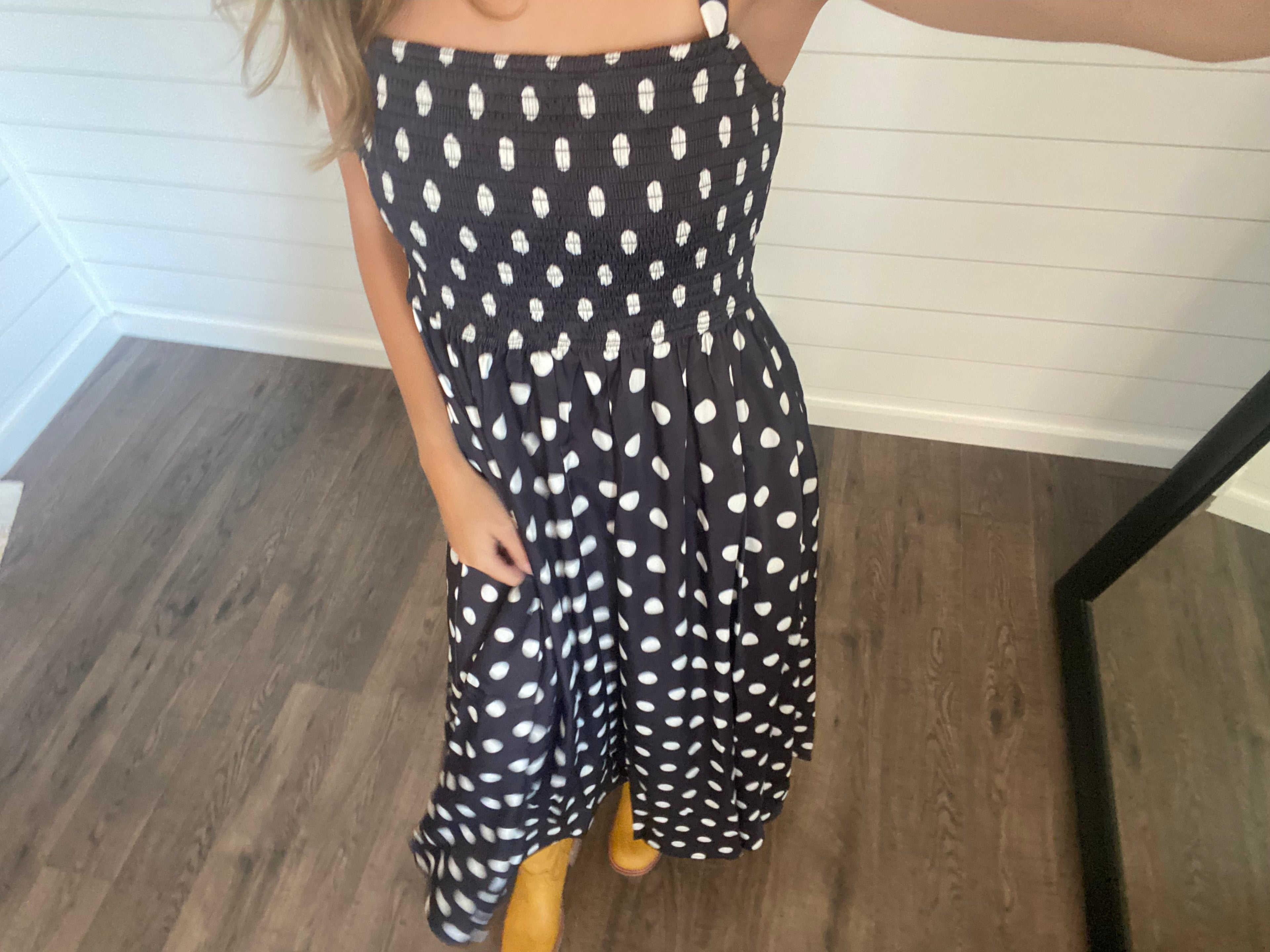 Polka Dot + Pockets Satin Midi Dress