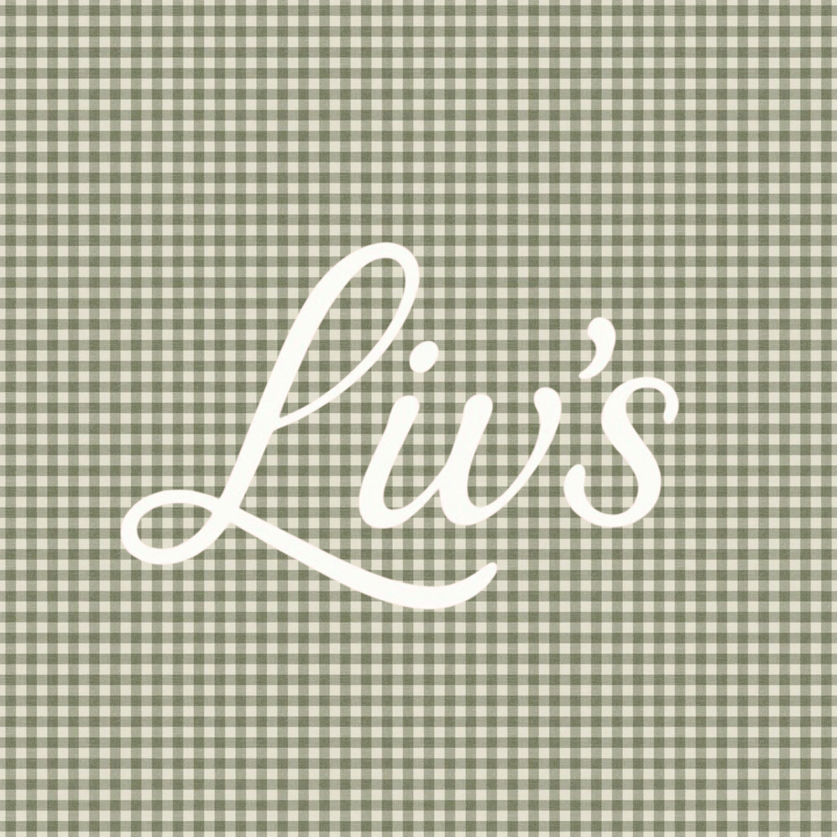 LIV's logo wtih a green gingham background
